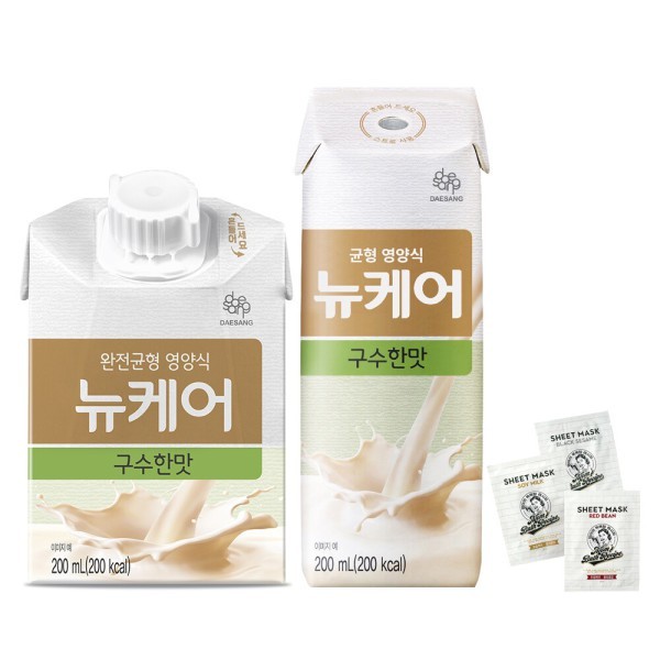 뉴케어 구수한맛 200ml x 30팩 /스마일팩 2박스 구매시 마스크팩 증정 / 환자식 완전균형영양식 판매가격	43,900원 포인트	4,390점 배송비결제	무료배송 뉴케어 구수한맛 200ml x 30팩 /스마일팩 2박스 구매시 마스크팩 증정 / 환자식 완전균형영양식 수량감소 1 증가+0원 총 금액 :43,900 원 쇼핑백 바로구매 위시리스트 이미지 OCR 대체 텍스트 음성지원 받기 상품 상세 이미지입니다. 상품 상세 이미지입니다. 상품 상세 이미지입니다